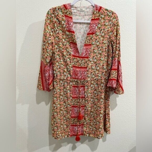 Maaji Caftan Floral Beach Boho Cherry Blossom Dress Swim Cover Feminine Tassel - Picture 2 of 9